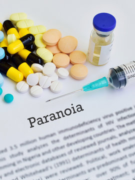 Drugs for paranoia treatment, medical concept
