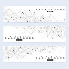 Scientific set of modern vector banners. DNA molecule structure with connected lines and dots. Science vector background. Medical, tecnology, chemistry design.