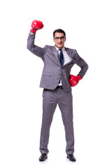 Businessman boxing isolated on the white background