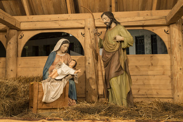 Christmas crib with child Jesus, father Josef and virgin Mary