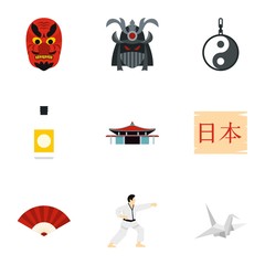 Attractions of Japan icons set. Flat illustration of 9 attractions of Japan vector icons for web