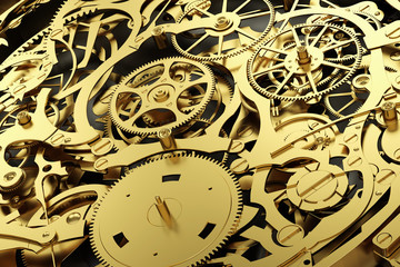 Gold mechanism, clockwork with working gears.