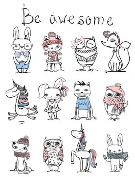 Cute hipster animals