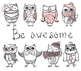 Set of cute hipster owls