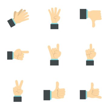 Hand icons set. Flat illustration of 9 hand vector icons for web
