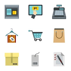 Shopping icons set. Flat illustration of 9 shopping vector icons for web