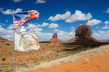 Flags in the wind, in Monument valley - obrazy, fototapety, plakaty