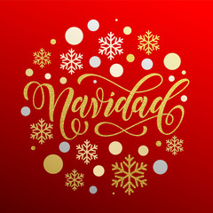 Fototapeta na wymiar Christmas in Spanish Navidad gold calligraphy