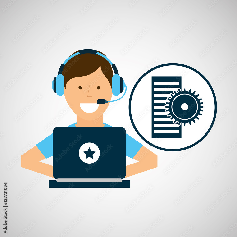 Poster programer character development data gear vector illustration eps 10