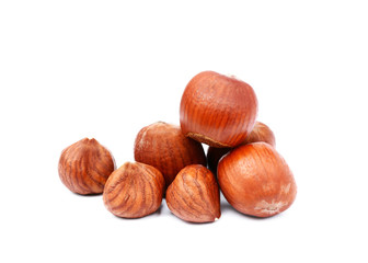 Group hazelnuts isolated on white background