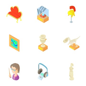 Museum icons set. Cartoon illustration of 9 museum vector icons for web