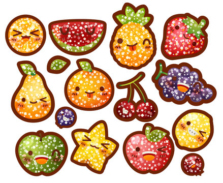 Collection of lovely glitter fruit , fruit with sugar coat doodl