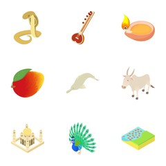 India icons set. Cartoon illustration of 9 India vector icons for web