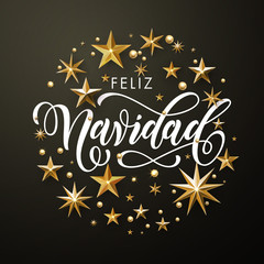 Spanish Merry Christmas Feliz Navidad gold glitter stars greeting card