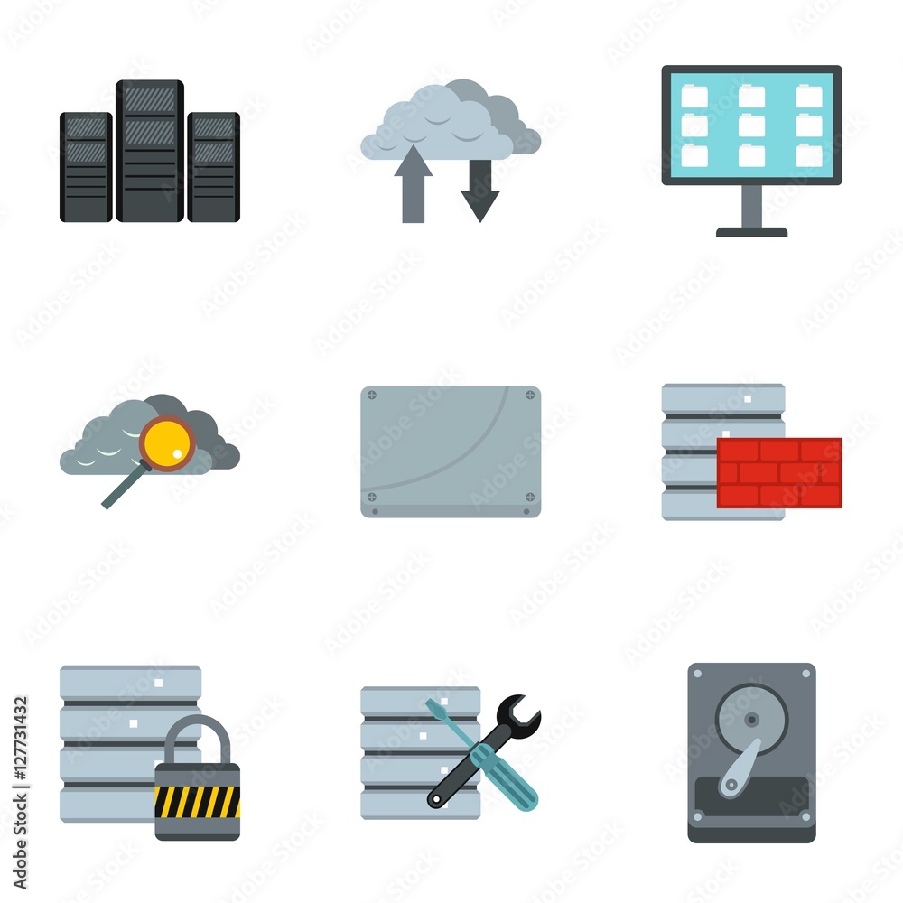Poster computer protection icons set. flat illustration of 9 computer protection vector icons for web