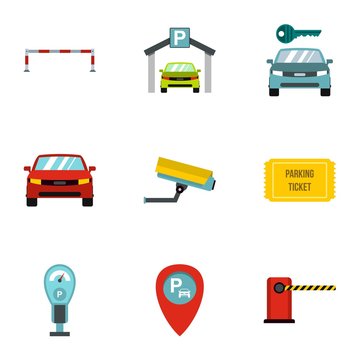 Parking icons set. Flat illustration of 9 parking vector icons for web
