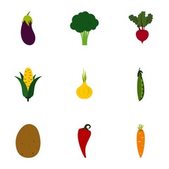 Fresh vegetables icons set. Flat illustration of 9 fresh vegetables vector icons for web