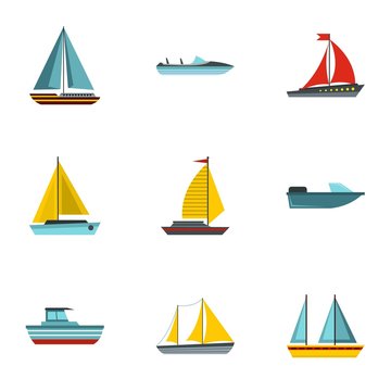 Ship icons set. Flat illustration of 9 ship vector icons for web
