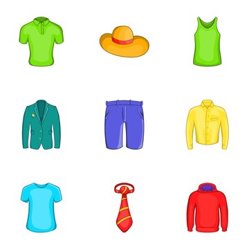 Different clothes icons set. Cartoon illustration of 9 different clothes vector icons for web