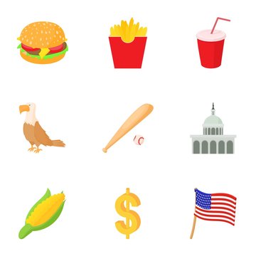 State of USA icons set. Cartoon illustration of 9 state of USA vector icons for web