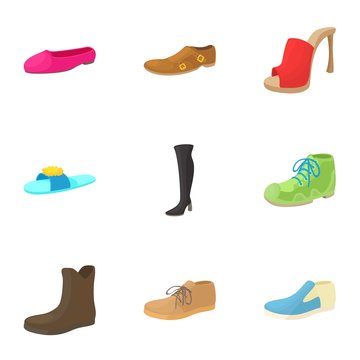 Footgear icons set. Cartoon illustration of 9 footgear vector icons for web