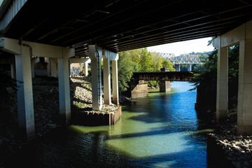 Ohio River Bank under multiple Bridges.