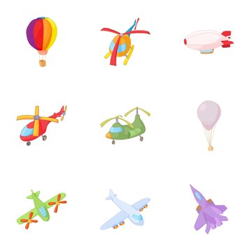 Air transport icons set. Cartoon illustration of 9 air transport vector icons for web