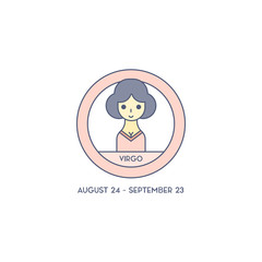Virgo Horoscope Cute Illustration of Zodiac Signs in Cartoon Style Vector Illustration