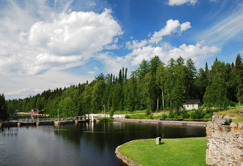 Fototapeta na wymiar Summer view with river Kajaani.