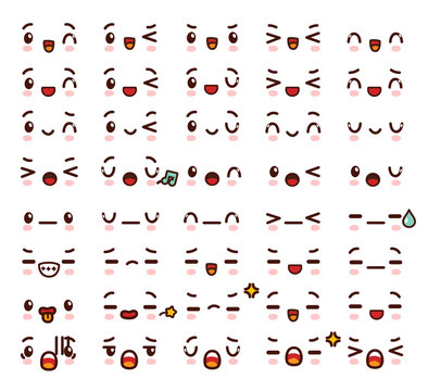 Collection of cute lovely kawaii emoticon emoji Doodle cartoon f