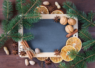 Blank chalkboard with Christmas decorations