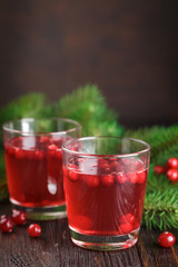 Glasses of fresh cranberry drink.