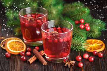 Glasses of fresh cranberry drink.