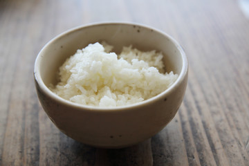 Rice with wood background