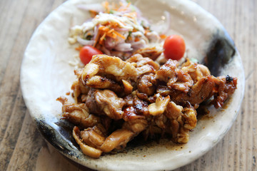 Grilled Chicken teriyaki on wood background