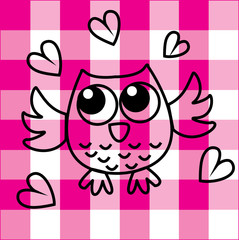 sweet little owl on checkered background