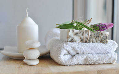 Obraz na płótnie Canvas Spa still life ,Spa soap on a white towel.