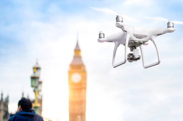 Hovering drone taking pictures of Big Ben in London