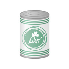 metal can with luck symbol