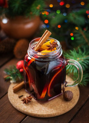 Christmas mulled wine and spices. Christmas background.