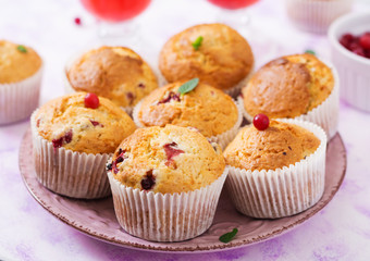 Tasty muffin (cupcake) with cranberries