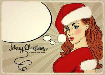 Customizable beautiful retro Christmas card with sexy pin up San