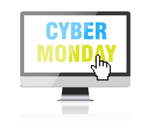 Cyber Monday - text on computer screen with pixel cursor