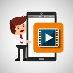 character with mobile app movie video vector illustration eps 10