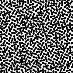 Vector monochrome seamless pattern. Black & white endless abstract background. Simple illustration of microbes, bacteria, pills. Minimalist repeat texture for prints, decoration, digital, textile, web