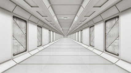 Futuristic hall spaceship interior architecture