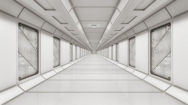 Futuristic hall spaceship interior architecture