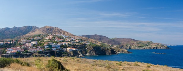 Panoramic view of a town by the seaside in french catalonia