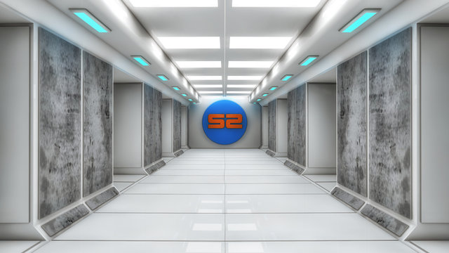 Futuristic hall spaceship interior architecture