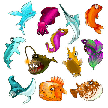 Vector collection of tropical fishes isolated